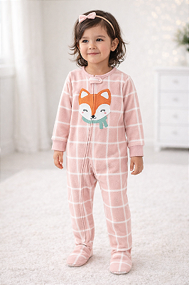 Pijama/Macacão de inverno Carter's (Plush/ Fleece) - Raposa/ Xadrez
