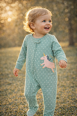 Pijama/Macacão de inverno Carter's (Plush/ Fleece) - Unicórnio/ Poá