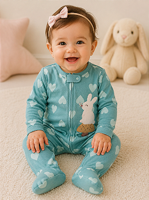 Pijama/Macacão de inverno Carter's (Plush/ Fleece) - Coelho/ Verde