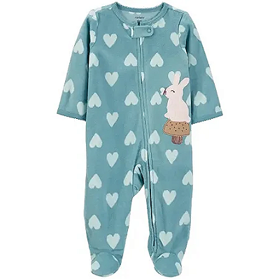 Pijama/Macacão de inverno Carter's (Plush/ Fleece) - Coelho/ Verde
