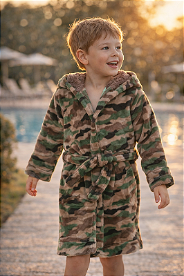Roupão Quentinho e Macio Infantil, Com Capuz Peluciado, Pekkle - Camuflado