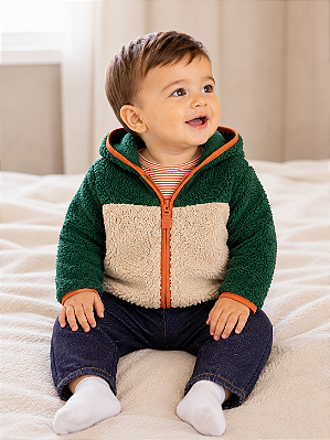 Conjunto Carter's de inverno - Agasalho, body e calça - Verde/ Laranja