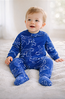 Pijama/Macacão de inverno Carter's (Plush/ Fleece) - Azul/ Branco