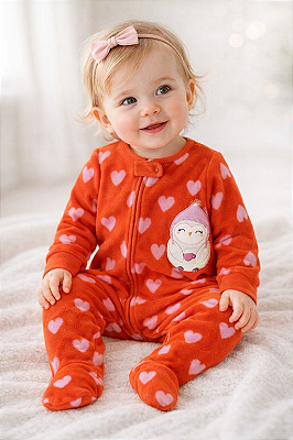 Pijama/Macacão de inverno Carter's (Plush/ Fleece) - Coruja/ Corações