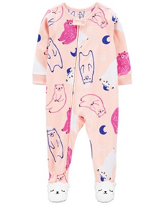 Pijama/Macacão de inverno Carter's (Plush/ Fleece) - Urso Polar/ Rosa