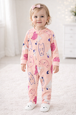 Pijama/Macacão de inverno Carter's (Plush/ Fleece) - Urso Polar/ Rosa