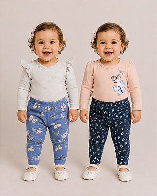Conjunto Carter's - 2 Bodies de manga longa e 2 calça de algodão - Borboletas/ Rosa*