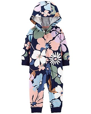 Macacão de inverno Carter's (moletom) - Floral/ Azul
