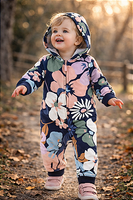 Macacão de inverno Carter's (moletom) - Floral/ Azul