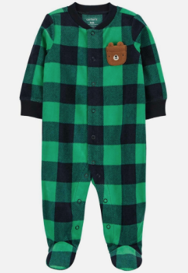 Pijama/Macacão de inverno Carter's (Plush/ Fleece) - Xadrez/ Verde