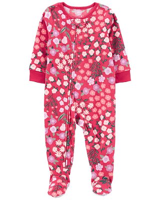 Pijama/Macacão de inverno Carter's (Plush/ Fleece) - Floral/ Rosa