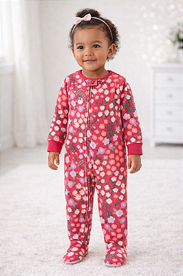 Pijama/Macacão de inverno Carter's (Plush/ Fleece) - Floral/ Rosa