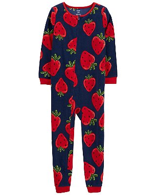 Pijama/Macacão de inverno Carter's (Plush/ Fleece) - Morangos/ Sem pezinhos