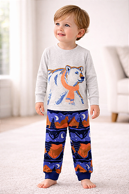 Pijama de inverno Carter's (Algodão/ Fleece) - Laranja/ Azul
