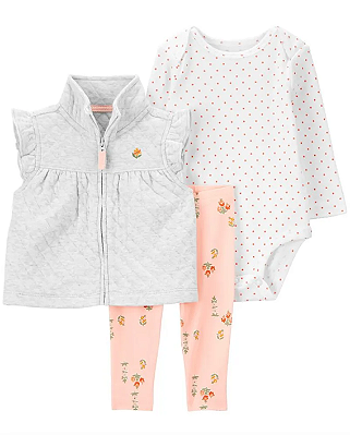 Conjunto Carter's - Colete, body e calça - Floral/ Off White