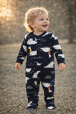 Pijama/Macacão de inverno Carter's (Plush/ Fleece) - Dinossauros/ Azul Marinho