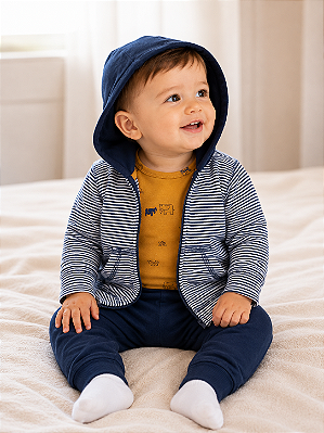 Conjunto Carter's de inverno - Agasalho, body e calça - Azul/ Amarelo