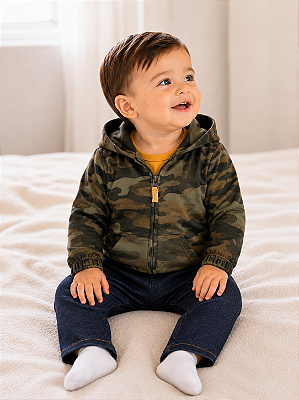 Conjunto Carter's de inverno - Agasalho, body e calça - Camuflado/ Amarelo