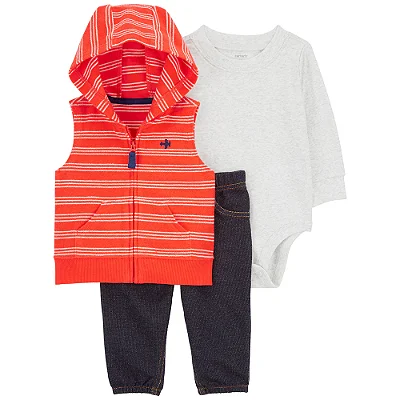 Conjunto Carter's - Colete, body e calça - Aviões/ Bordô