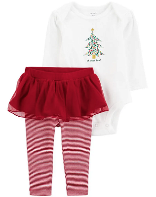 Conjunto Carters - Body e calça com saia - Natal/ Listrado
