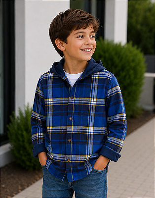 Camisa Carter's, manga longa - Xadrez/ Azul