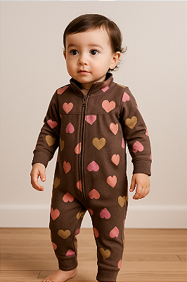 Macacão de inverno Carter's (Plush/ Fleece) - Corações/ Marrom
