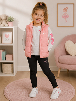 Conjunto Puma - Colete, camisa de manga longa e calça legging - Rosa/ Cinza