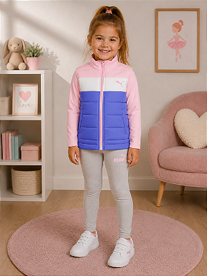 Conjunto Puma - Colete, camisa de manga longa e calça legging - Rosa/ Lilás