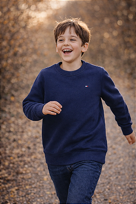 Moletom Flanelado TOMMY HILFIGER, logo bordado - Azul Marinho