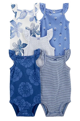 Kit de bodies Carter's - 5 bodies - Azul/ Branco