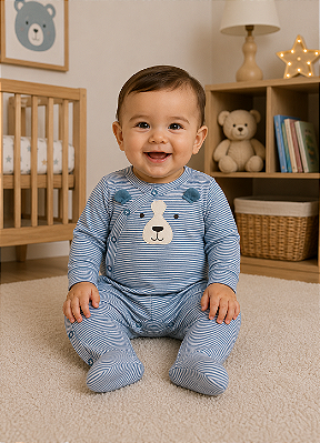 Pijama Carter’s Algodão Macacão com Pezinhos – Cachorro/ Listrado
