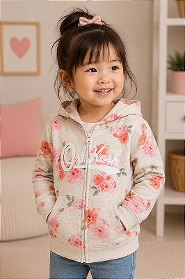 Moletom OshKosh Flanelado, com zíper - Floral