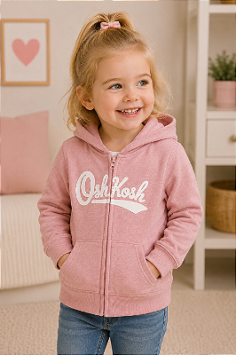 Moletom OshKosh Flanelado, com zíper - Clássico/ Rosa