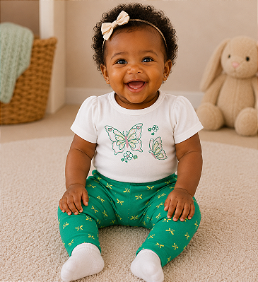 Conjunto Carter's - Body e calça legging - Branco/ Verde