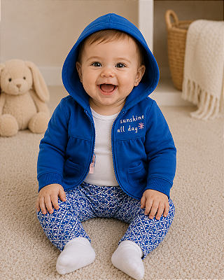Conjunto Carter's de inverno - Agasalho, body e calça - Azul/ Branco