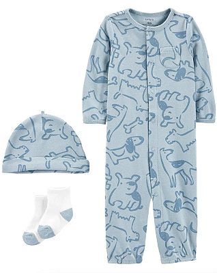 Conjunto Carter's - Pijama, touca e meias - Dogs/ Azul