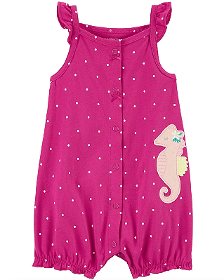 Romper Carter's 100% algodão - Rosa/ Cavalo Marinho
