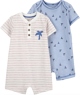 Conjunto Carter's - 2 rompers - Barcos/ Coqueiro