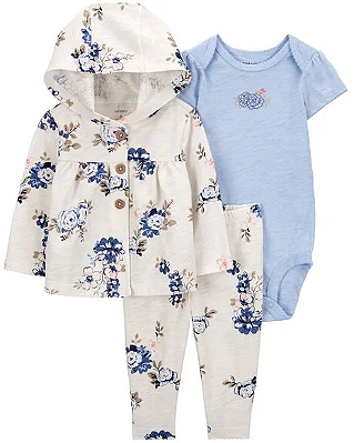 Conjunto Carter's - Casaco com capuz, body e calça  - Floral