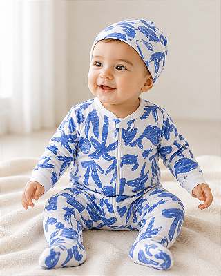 Conjunto Carter's - Macacão e touca - Azul/ Cinza