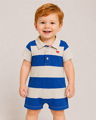 Romper Carter's gola polo - Azul/ Bege