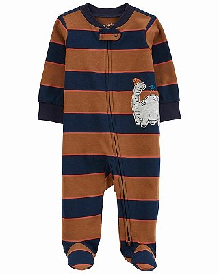 Pijama/Macacão Carter's, de algodão - Listrado/ Dinossauro