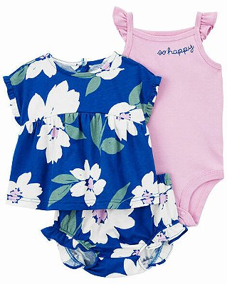 Conjunto Carter’s 3 Peças – Body + Blusa + Short com Elástico nas Pernas - So Happy