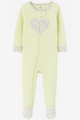 Pijama/Macacão Carter's, de algodão - Coração/ Verde