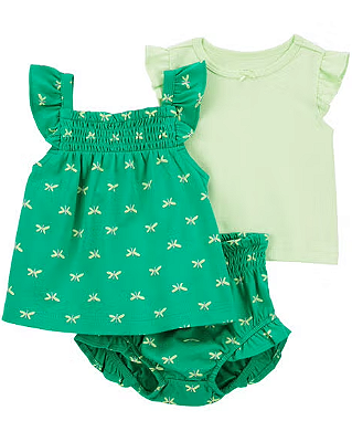 Conjunto Carter’s 3 Peças – Body + Blusa + Short com Elástico nas Pernas - Libélula