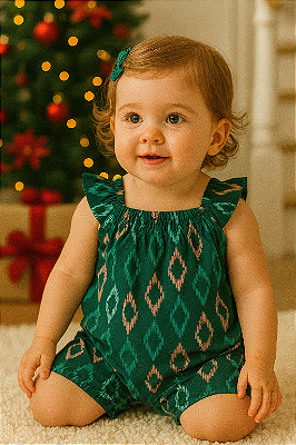 Romper / Macacão Carter’s em Algodão, com Botões – Verde/ Natal