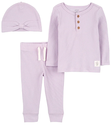 Conjunto Carter's - Camiseta, touca, e calça - Lilás