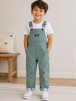Jardineira OshKosh Infantil Menino Original Verde Água Algodão - Verde