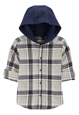 Camisa flanelada com capuz Carter's, manga longa - Xadrez