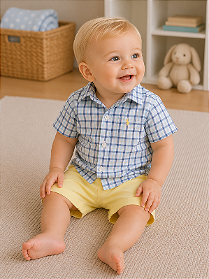 ​Conjunto Carter's - Camisa e short - Xadrez/amarelo